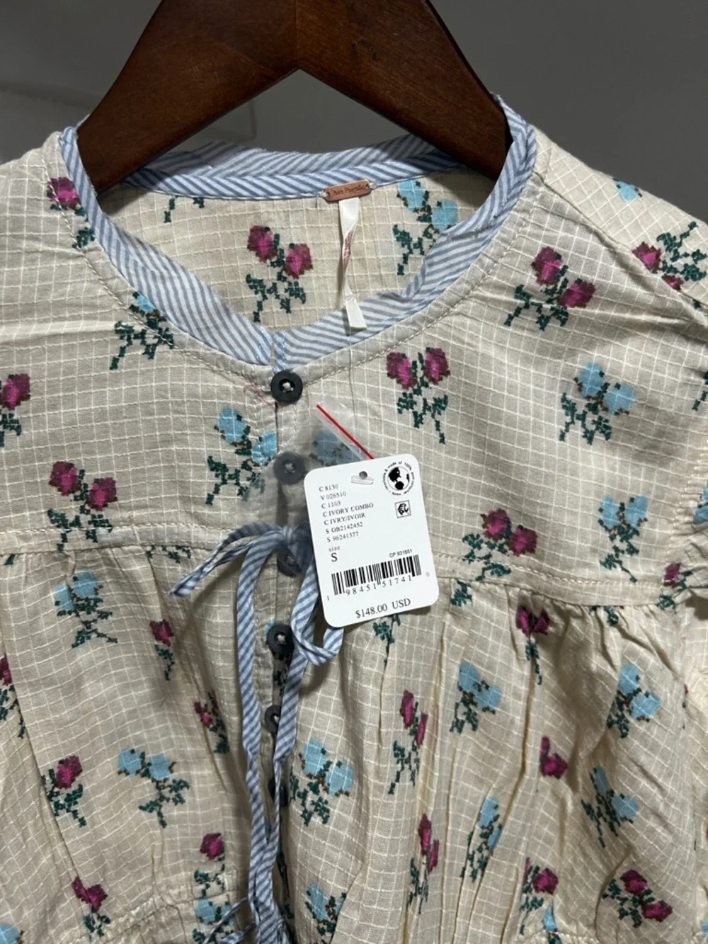 Free people, cream, floral, print, tunic dress small